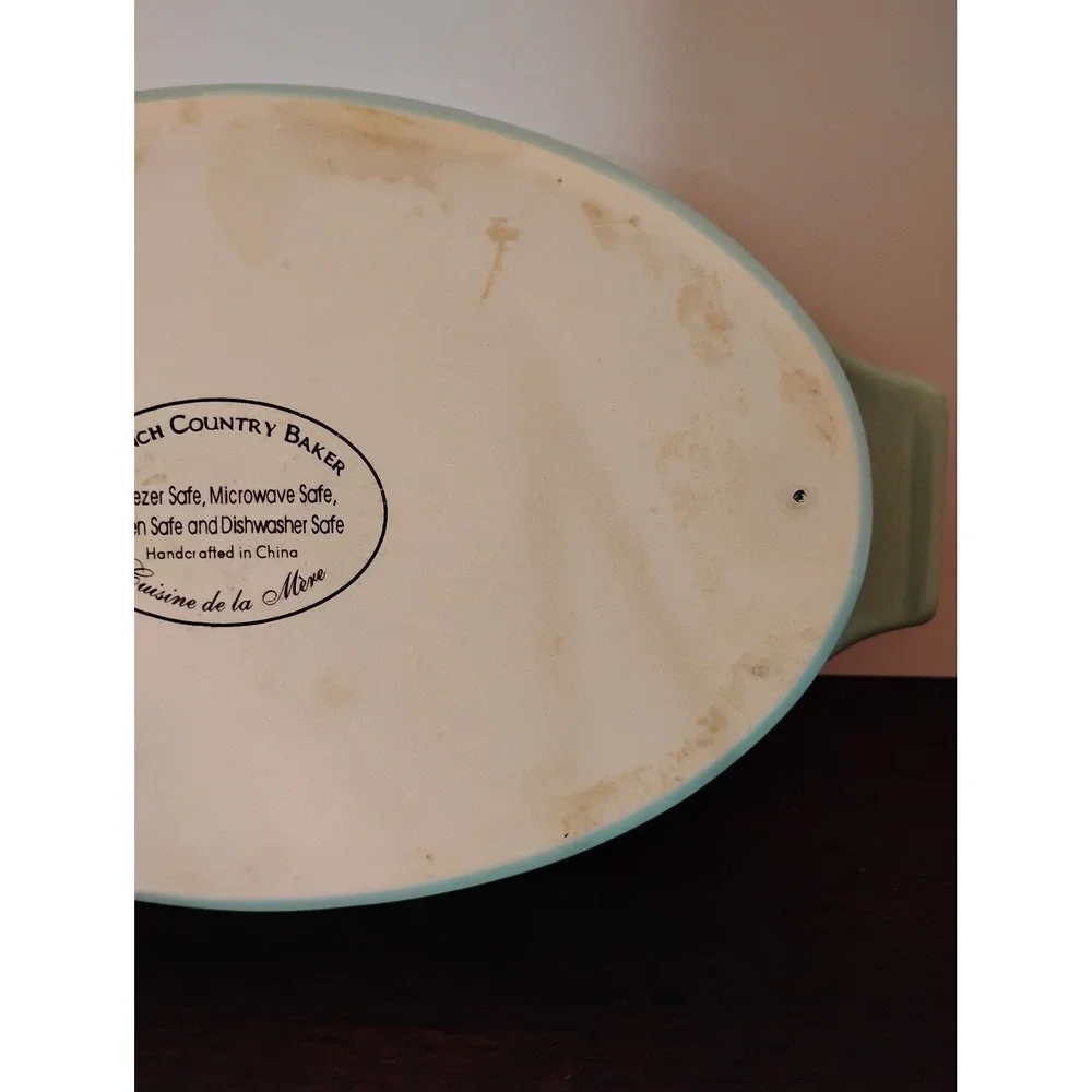 French Country Baker Cuisine de la Mere Mint Green Oval Ceramic Casserole Dish
